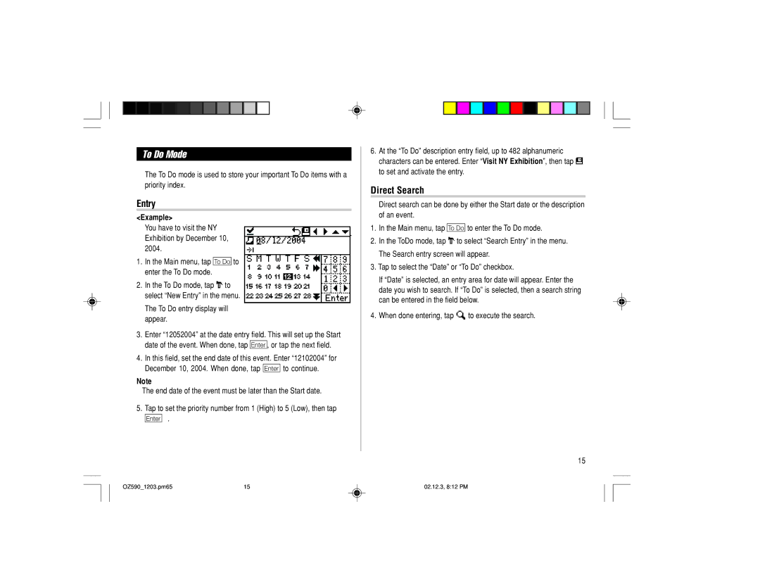 Sharp OZ-590 operation manual To Do Mode 