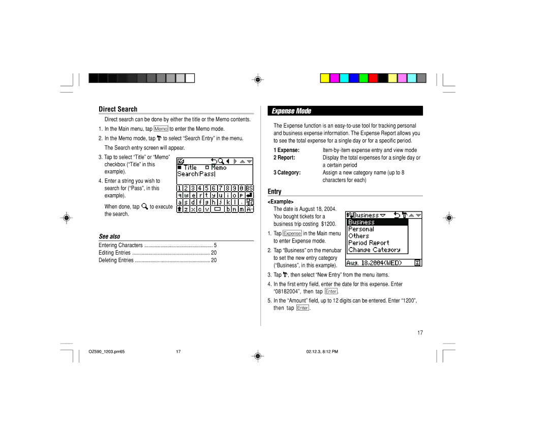 Sharp OZ-590 operation manual Expense Mode 