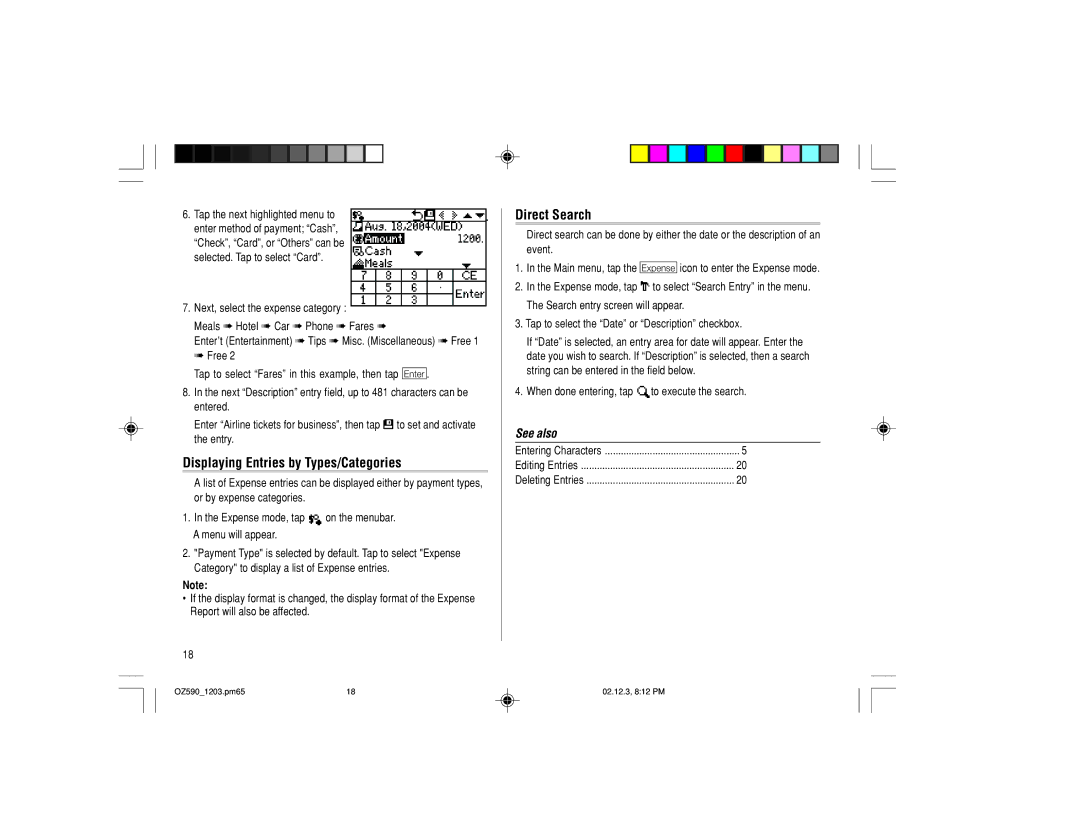 Sharp OZ-590 operation manual Displaying Entries by Types/Categories 