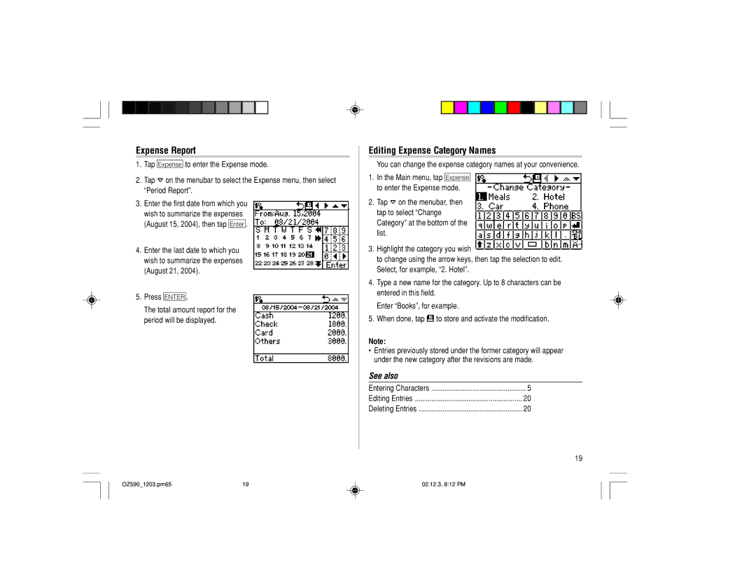 Sharp OZ-590 operation manual Expense Report, Editing Expense Category Names 