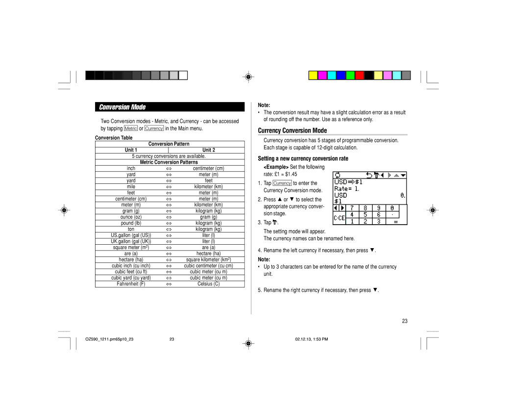 Sharp OZ-590 operation manual Currency Conversion Mode, Setting a new currency conversion rate 