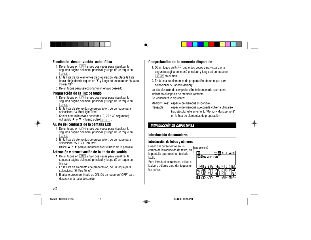 Sharp OZ-590 operation manual Introducción de caracteres 