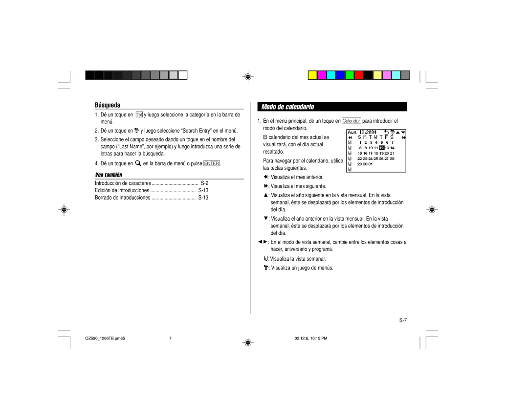 Sharp OZ-590 operation manual Modo de calendario, Búsqueda 