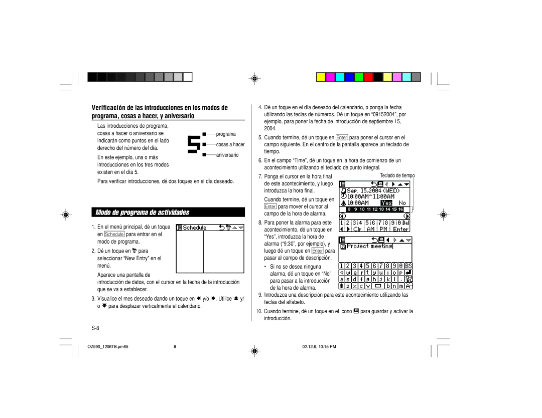 Sharp OZ-590 operation manual Modo de programa de actividades 