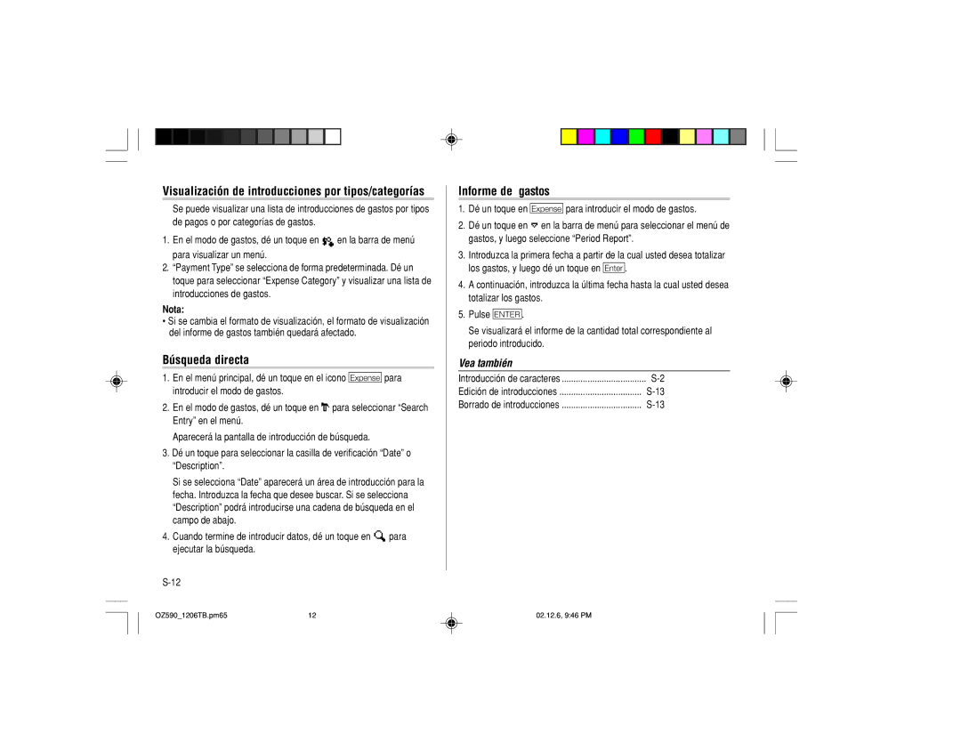 Sharp OZ-590 operation manual Informe de gastos, Visualización de introducciones por tipos/categorías 