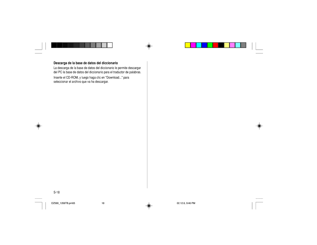 Sharp OZ-590 operation manual Descarga de la base de datos del diccionario 