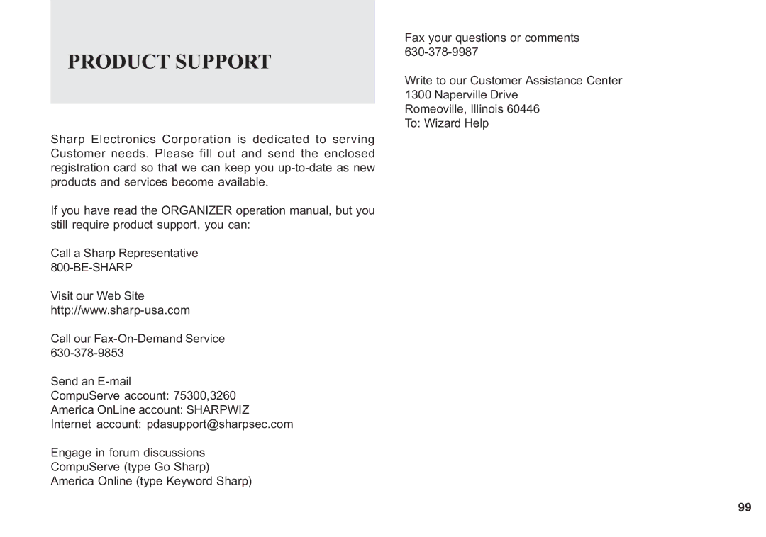 Sharp OZ-630, OZ-640, OZ-650 operation manual Product Support 