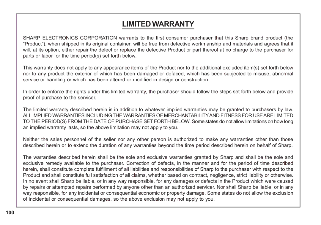 Sharp OZ-650, OZ-640, OZ-630 operation manual Limited Warranty 