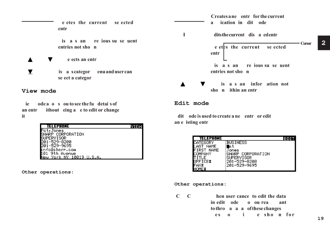 Sharp OZ-650, OZ-640, OZ-630 operation manual View mode, Edit mode, Other operations 