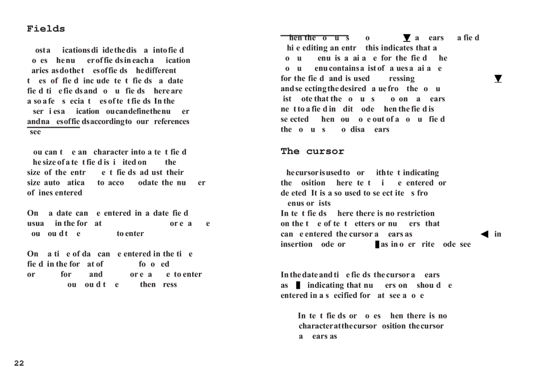 Sharp OZ-650, OZ-640, OZ-630 operation manual Fields, Cursor 