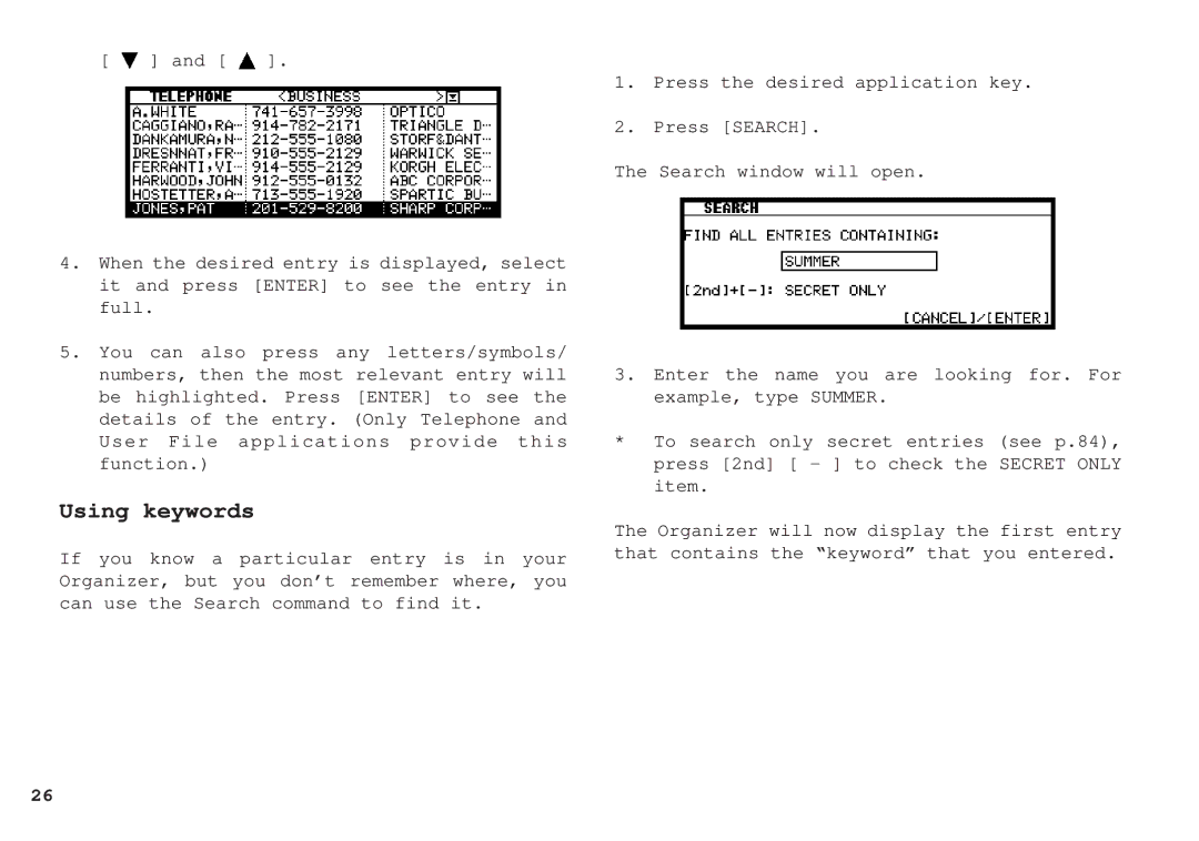 Sharp OZ-640, OZ-630, OZ-650 operation manual Using keywords 