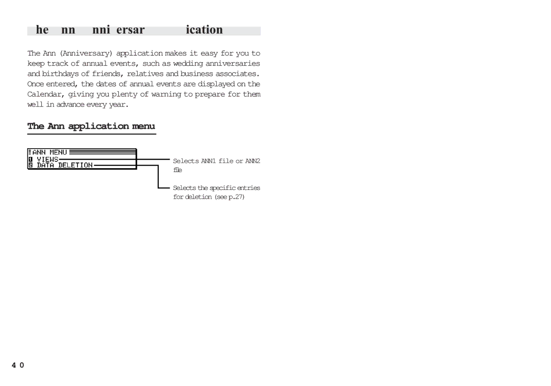 Sharp OZ-650, OZ-640, OZ-630 operation manual Ann Anniversary Application, Ann application menu 