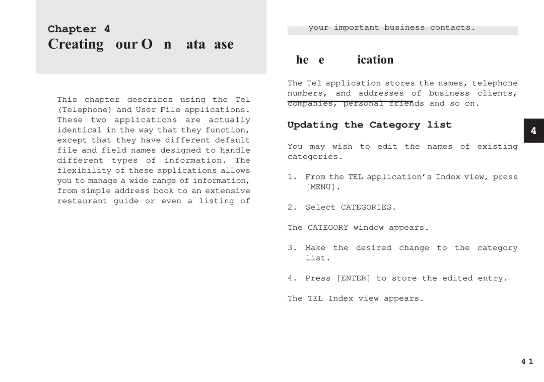 Sharp OZ-640, OZ-630, OZ-650 operation manual Creating Your Own Database, Tel Application, Your important business contacts 