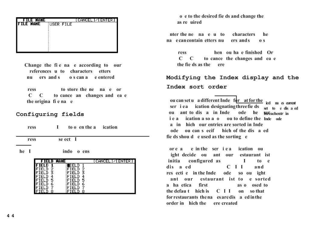 Sharp OZ-640, OZ-630, OZ-650 operation manual Configuring fields, Modifying the Index display Index sort order 