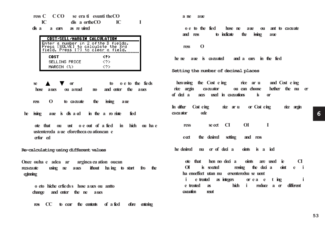 Sharp OZ-640, OZ-630 Re-calculating using different values, New value, Press Solve, Setting the number of decimal places 