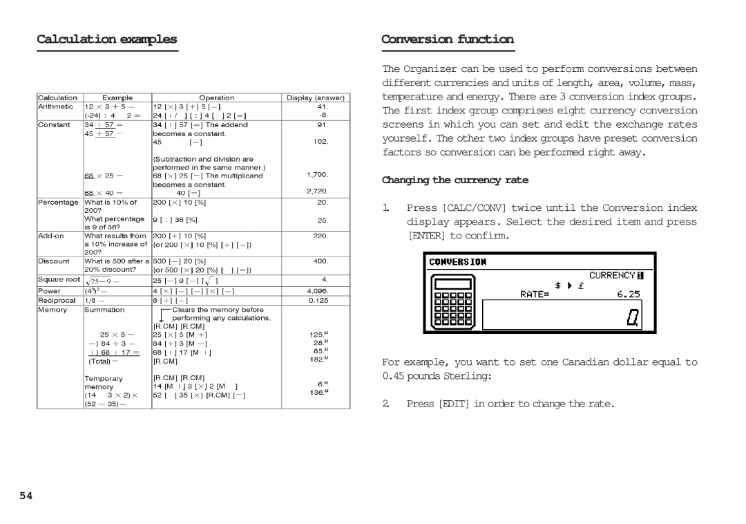 Sharp OZ-630, OZ-640, OZ-650 operation manual Conversion function, Changing the currency rate, Enter to confirm 