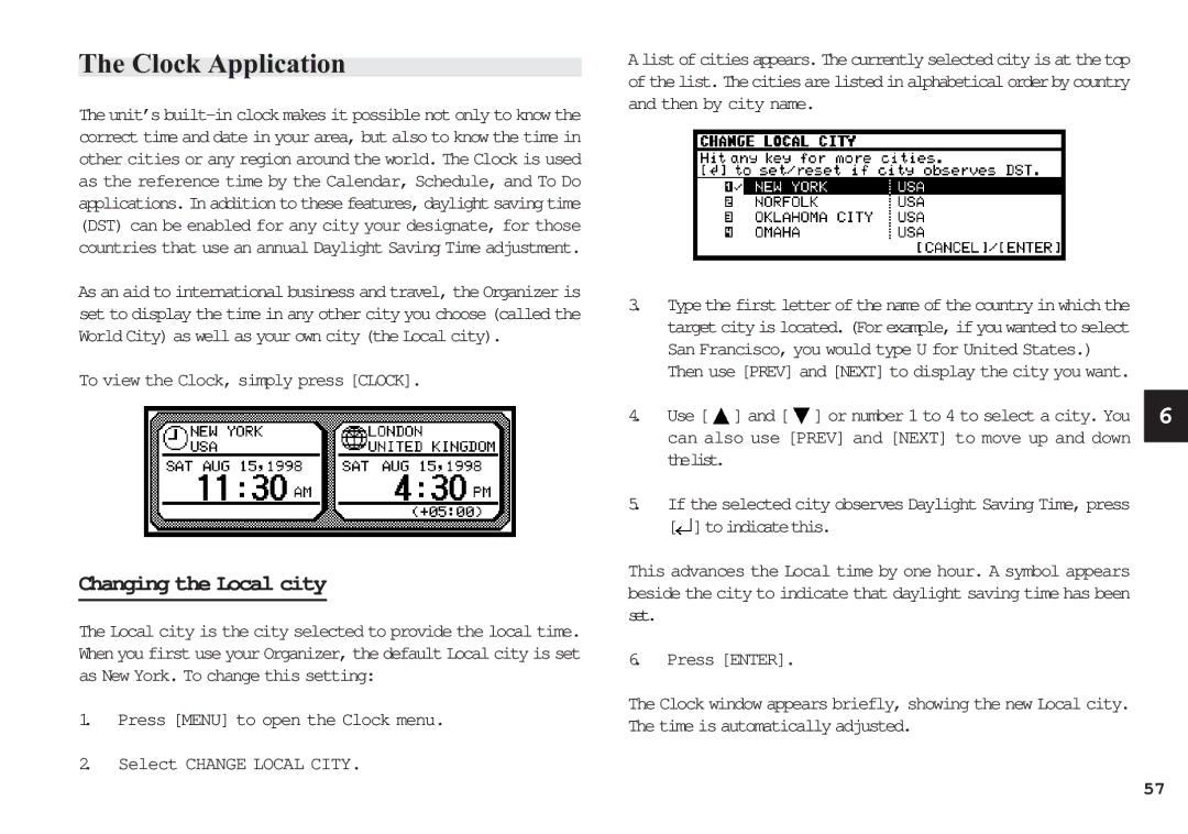 Sharp OZ-630, OZ-640, OZ-650 Clock Application, Changing the Local city, To view the Clock, simply press Clock 