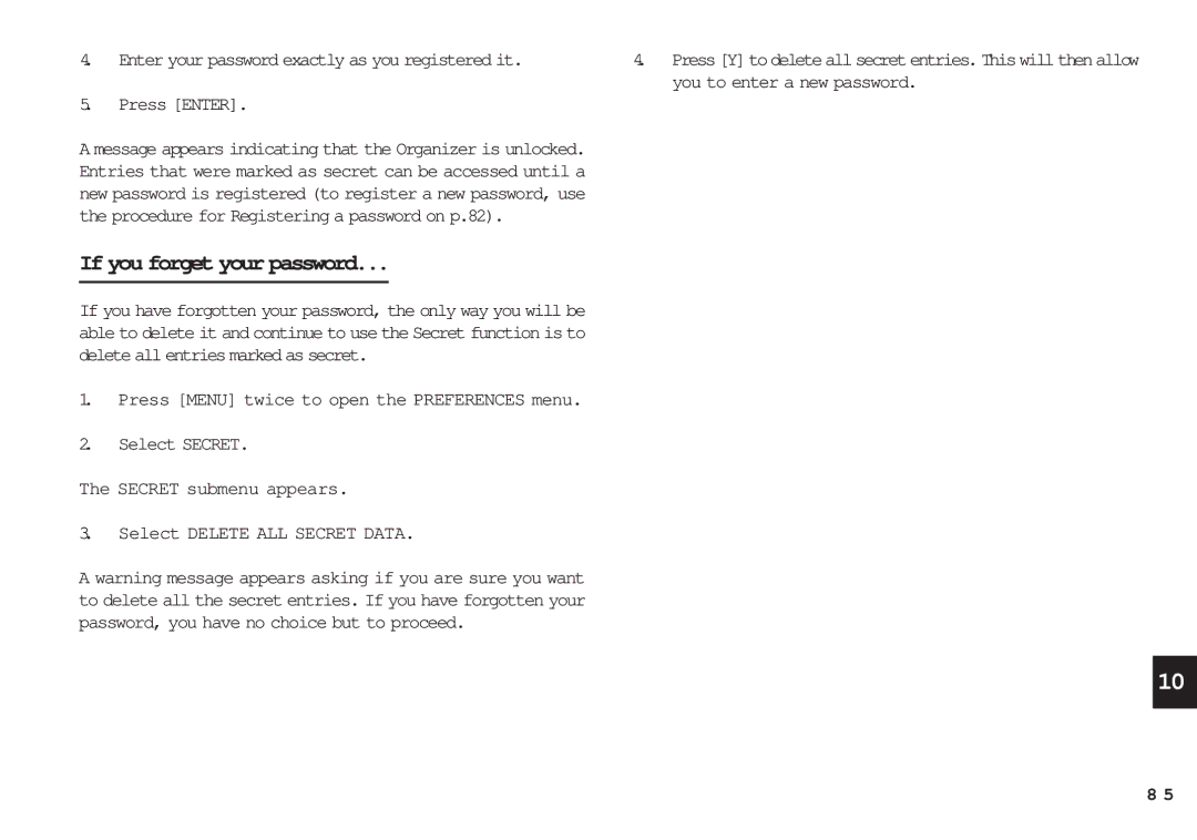 Sharp OZ-650, OZ-640, OZ-630 operation manual If you forget your password, You to enter a new password 