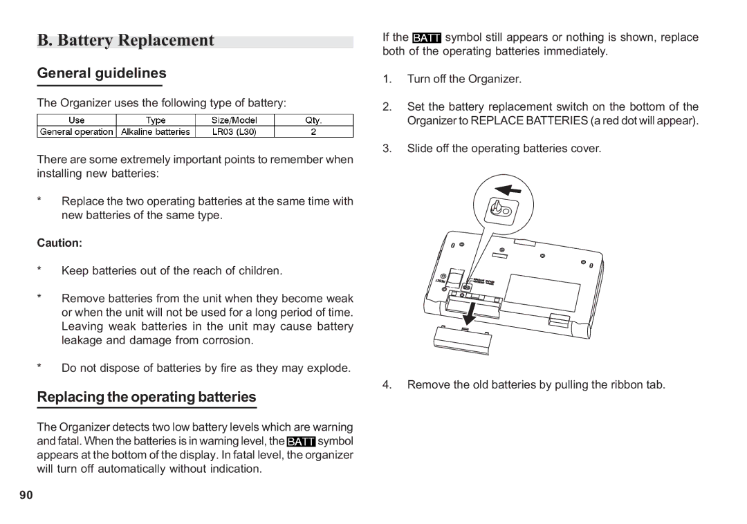 Sharp OZ-630, OZ-640, OZ-650 operation manual Battery Replacement, General guidelines 