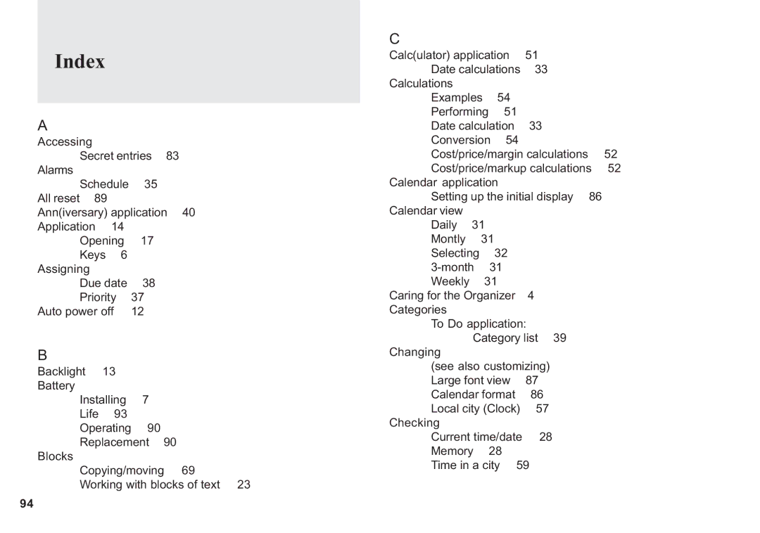 Sharp OZ-650, OZ-640, OZ-630 operation manual Index 