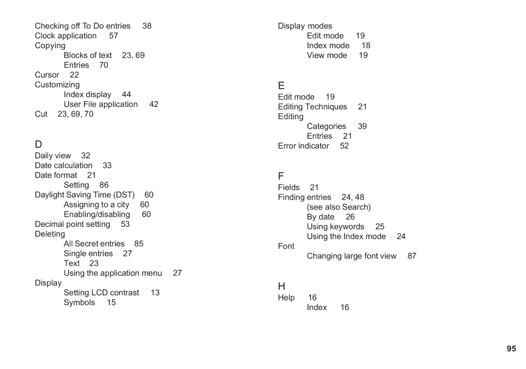 Sharp OZ-640, OZ-630, OZ-650 operation manual Help Index 