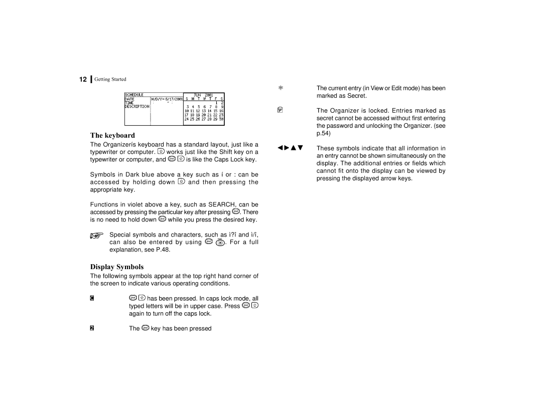 Sharp OZ-770 operation manual Keyboard, Display Symbols 