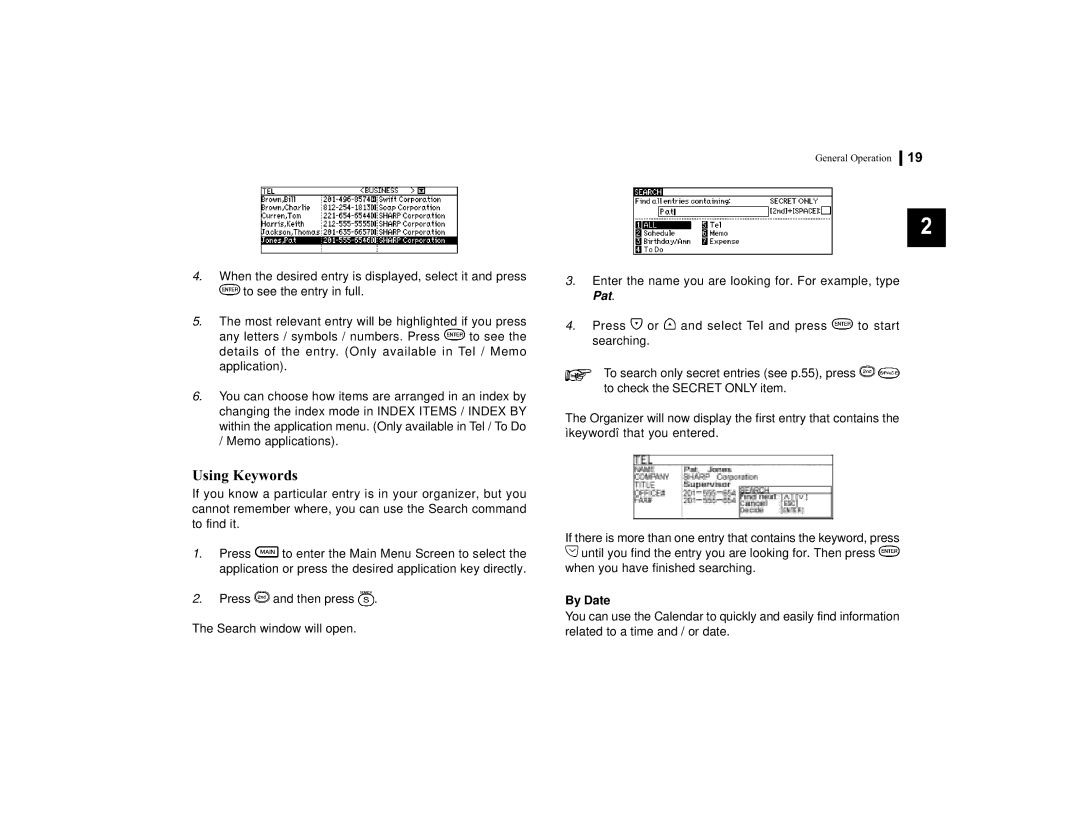 Sharp OZ-770 operation manual Using Keywords, By Date 