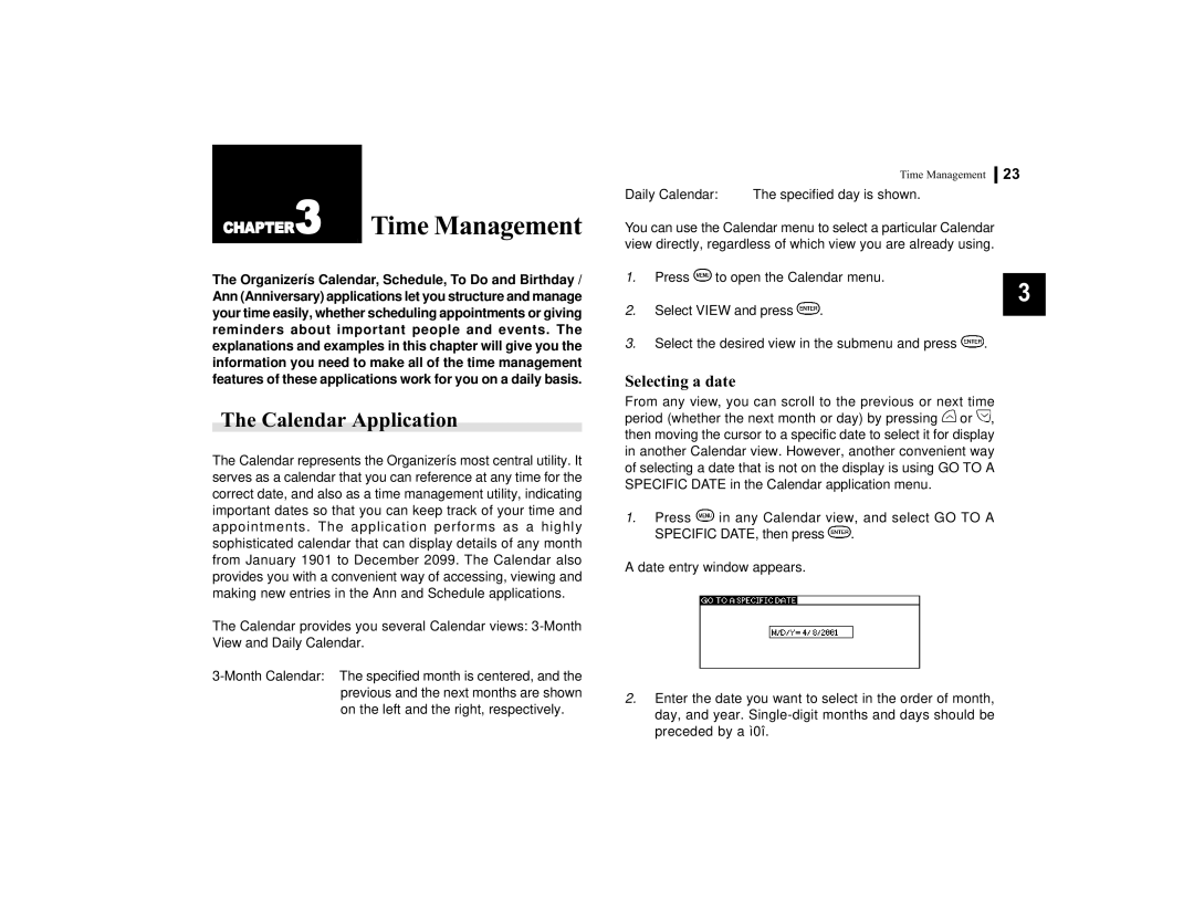 Sharp OZ-770 operation manual Calendar Application, Selecting a date 