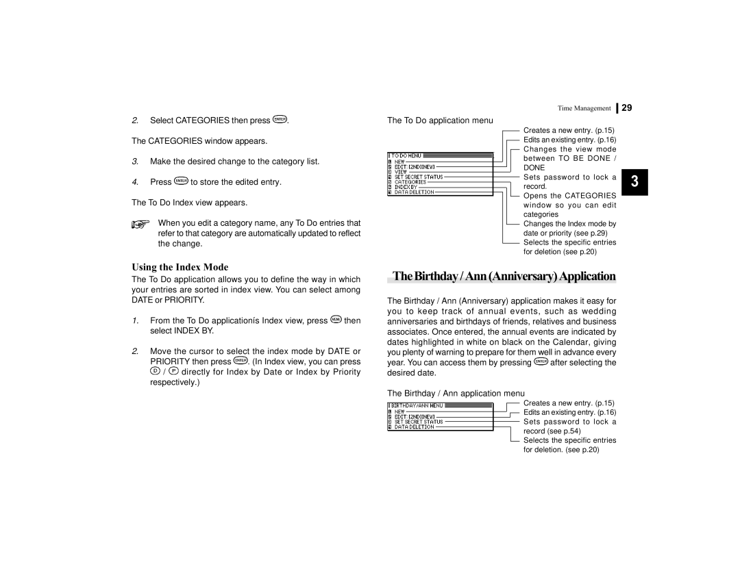 Sharp OZ-770 operation manual TheBirthday/AnnAnniversaryApplication, Using the Index Mode 