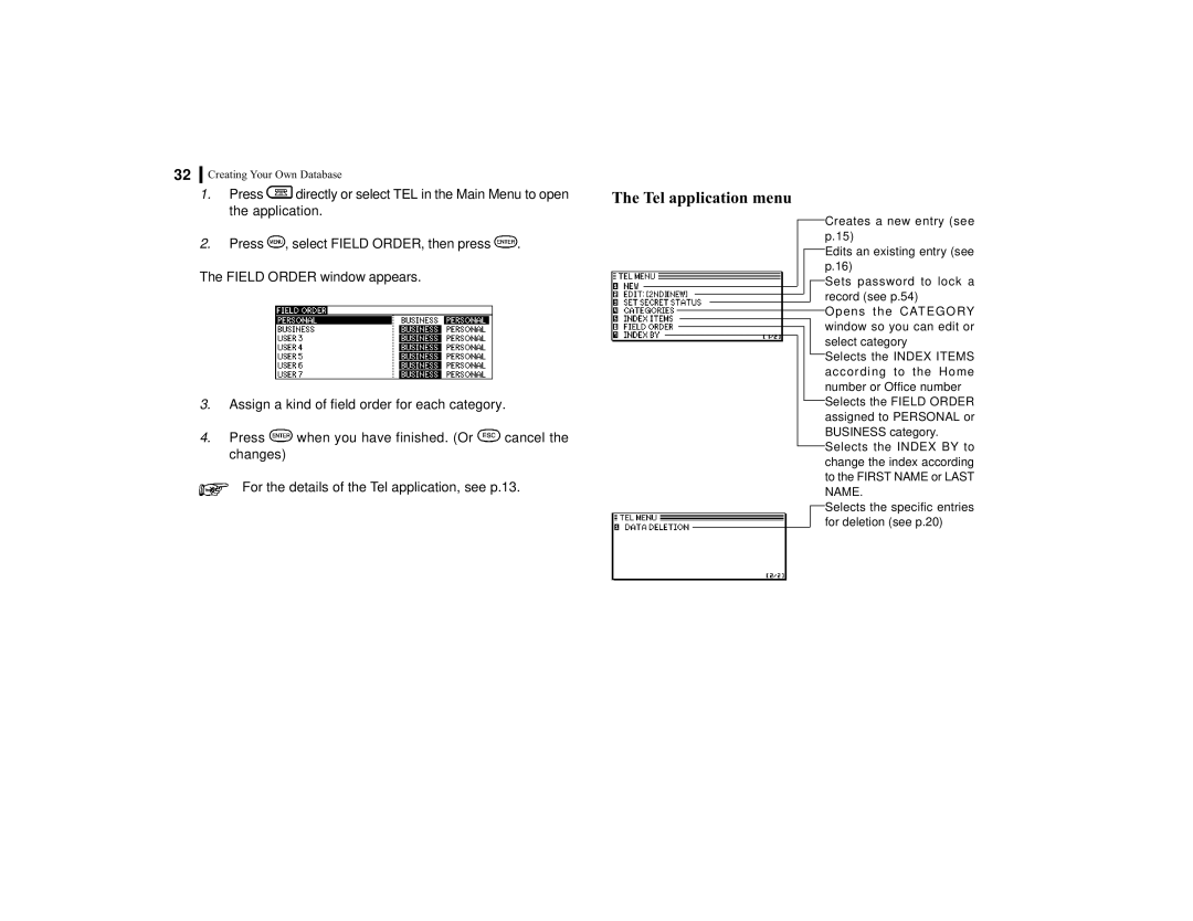 Sharp OZ-770 operation manual Tel application menu 