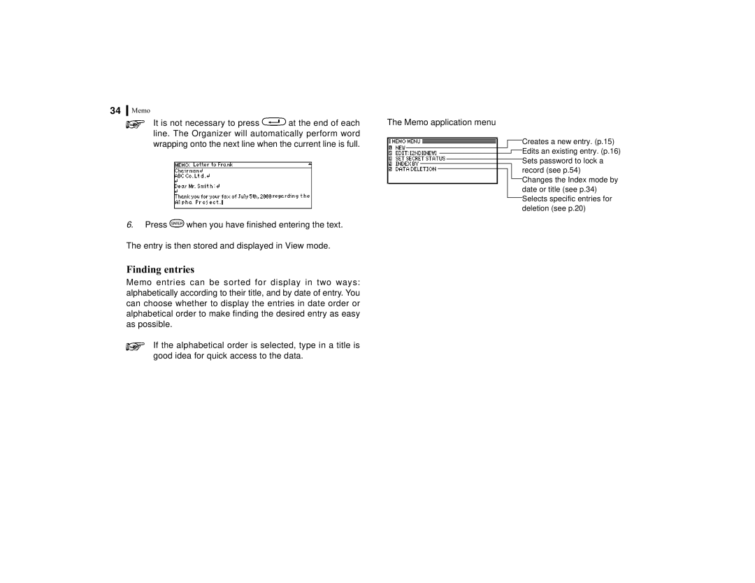 Sharp OZ-770 operation manual Finding entries 