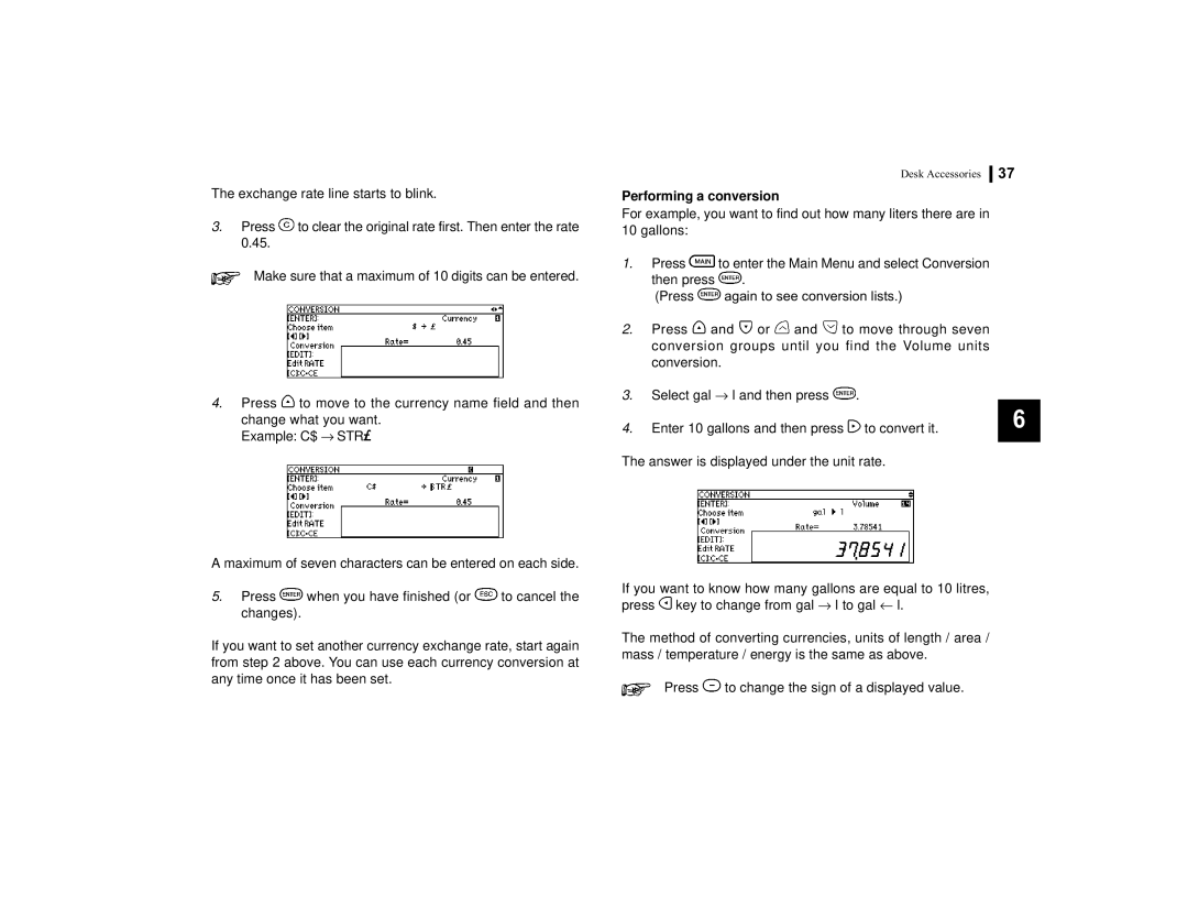 Sharp OZ-770 operation manual Performing a conversion, Enter 10 gallons and then press to convert it 