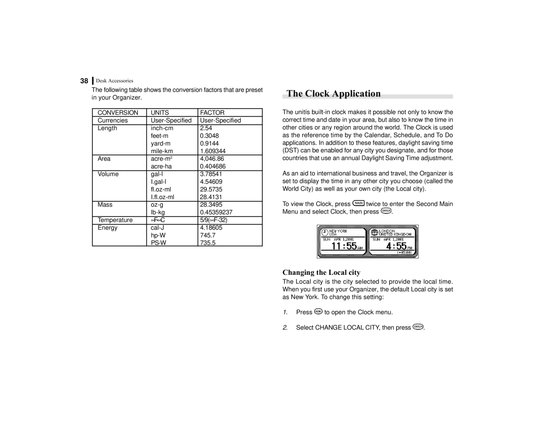 Sharp OZ-770 operation manual Clock Application, Changing the Local city 