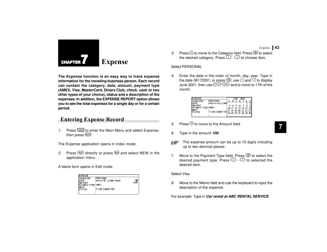 Sharp OZ-770 operation manual Entering Expense Record 