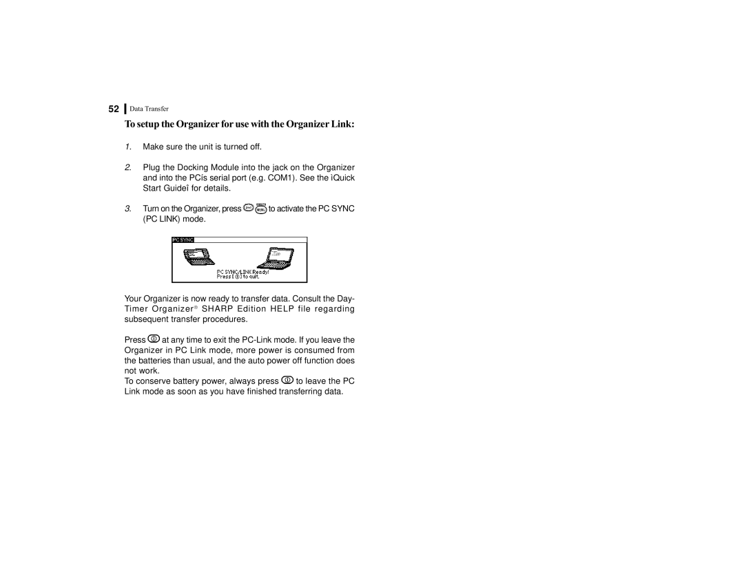 Sharp OZ-770 operation manual To setup the Organizer foruse with the Organizer Link 