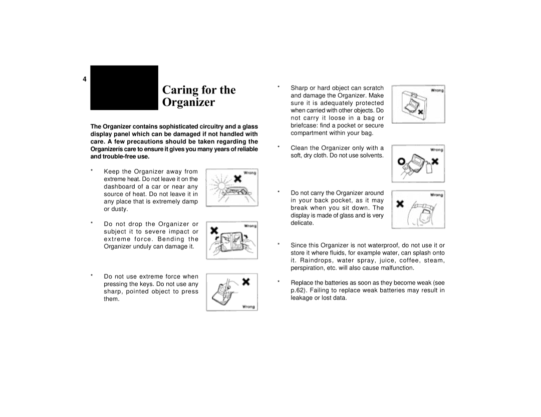 Sharp OZ-770 operation manual Caring for Organizer 