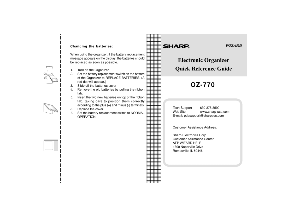 Sharp OZ-770 operation manual Changing the batteries 