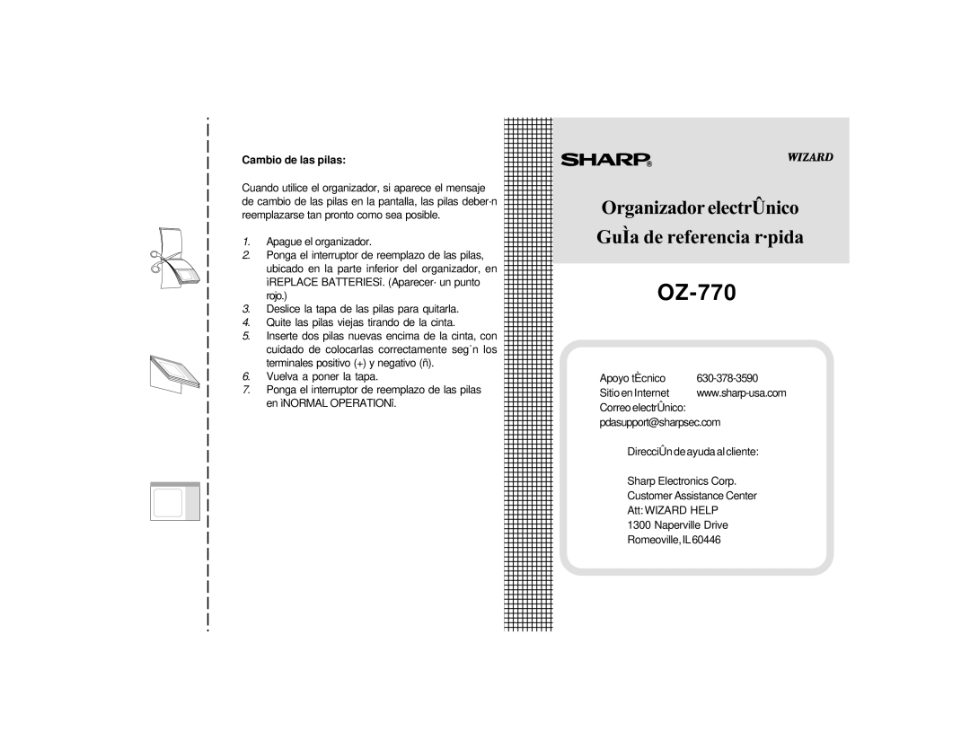 Sharp OZ-770 operation manual Cambio de las pilas 