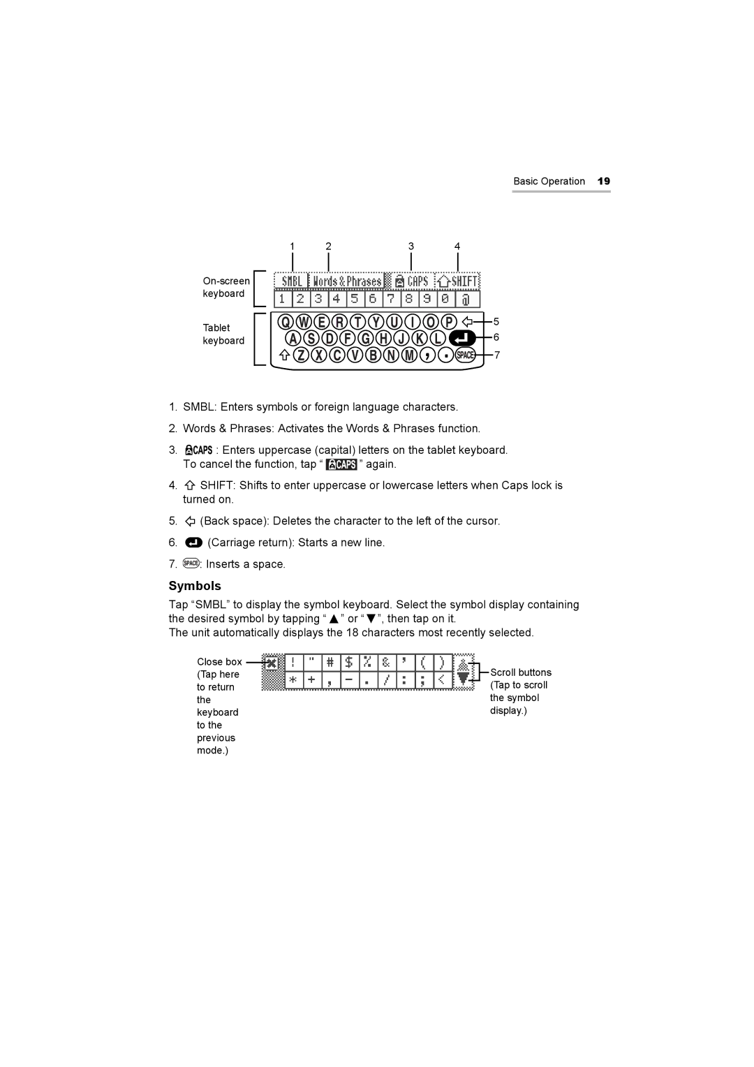 Sharp OZ-800 operation manual Symbols 