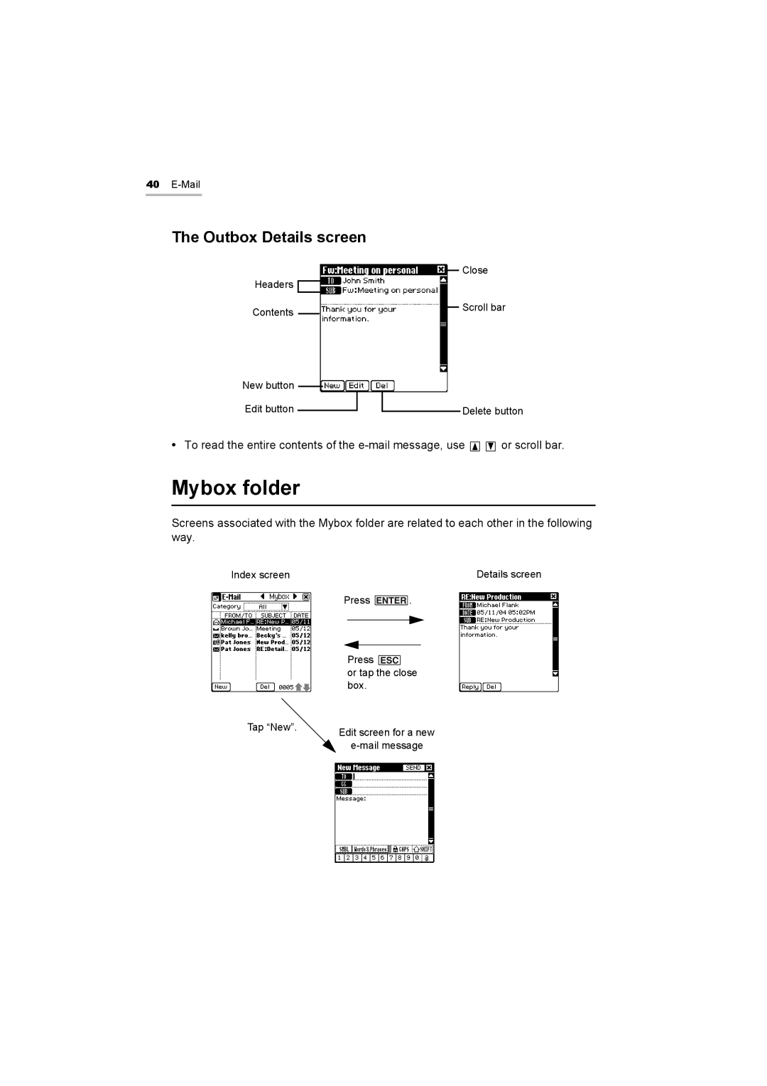 Sharp OZ-800 operation manual Mybox folder, Outbox Details screen 