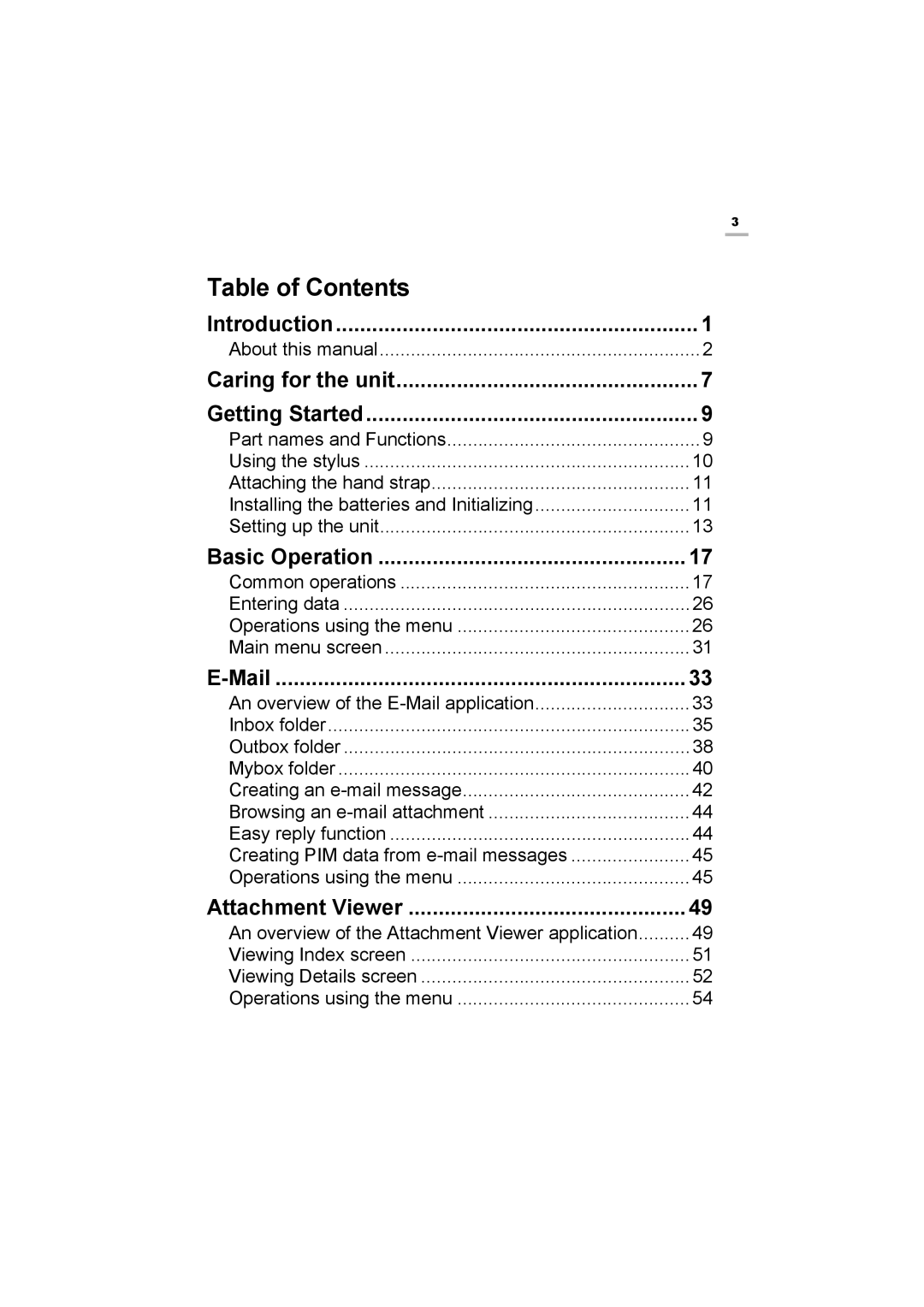 Sharp OZ-800 operation manual Table of Contents 