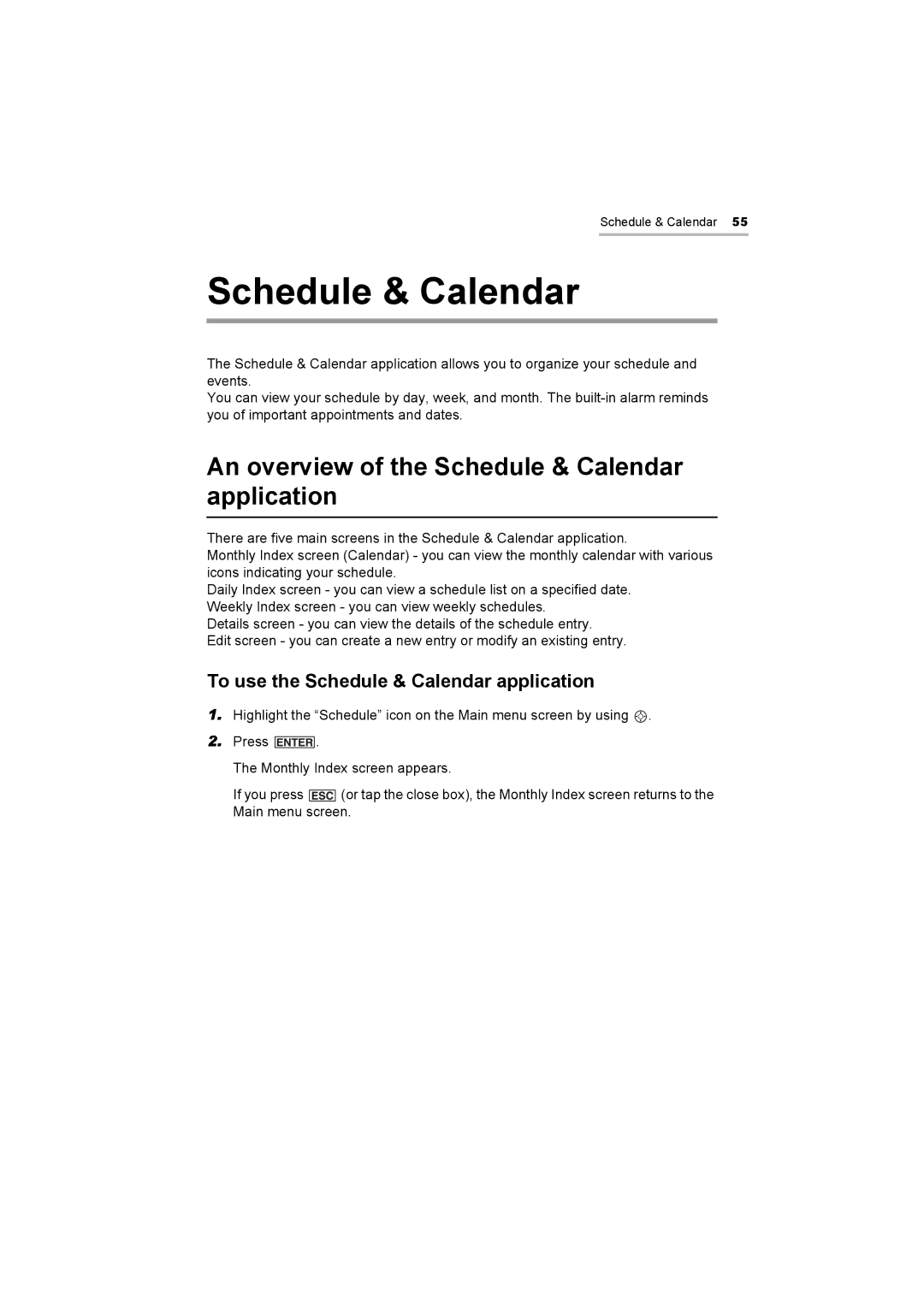 Sharp OZ-800 An overview of the Schedule & Calendar application, To use the Schedule & Calendar application 