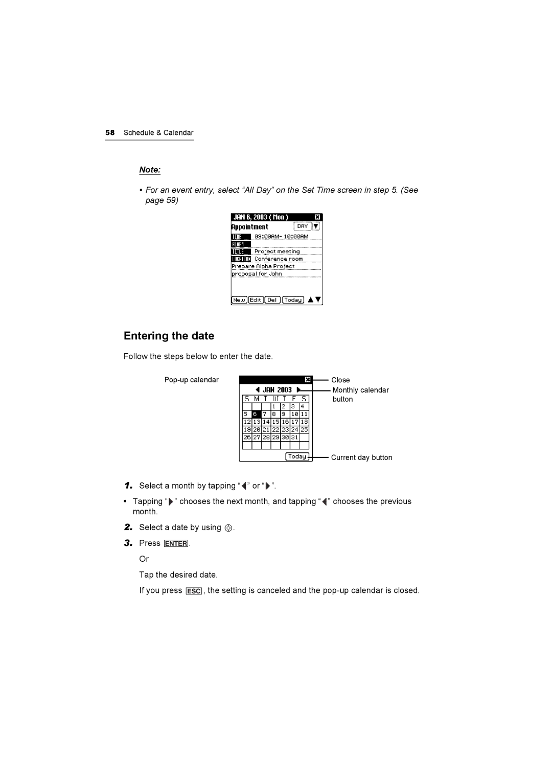 Sharp OZ-800 operation manual Entering the date 