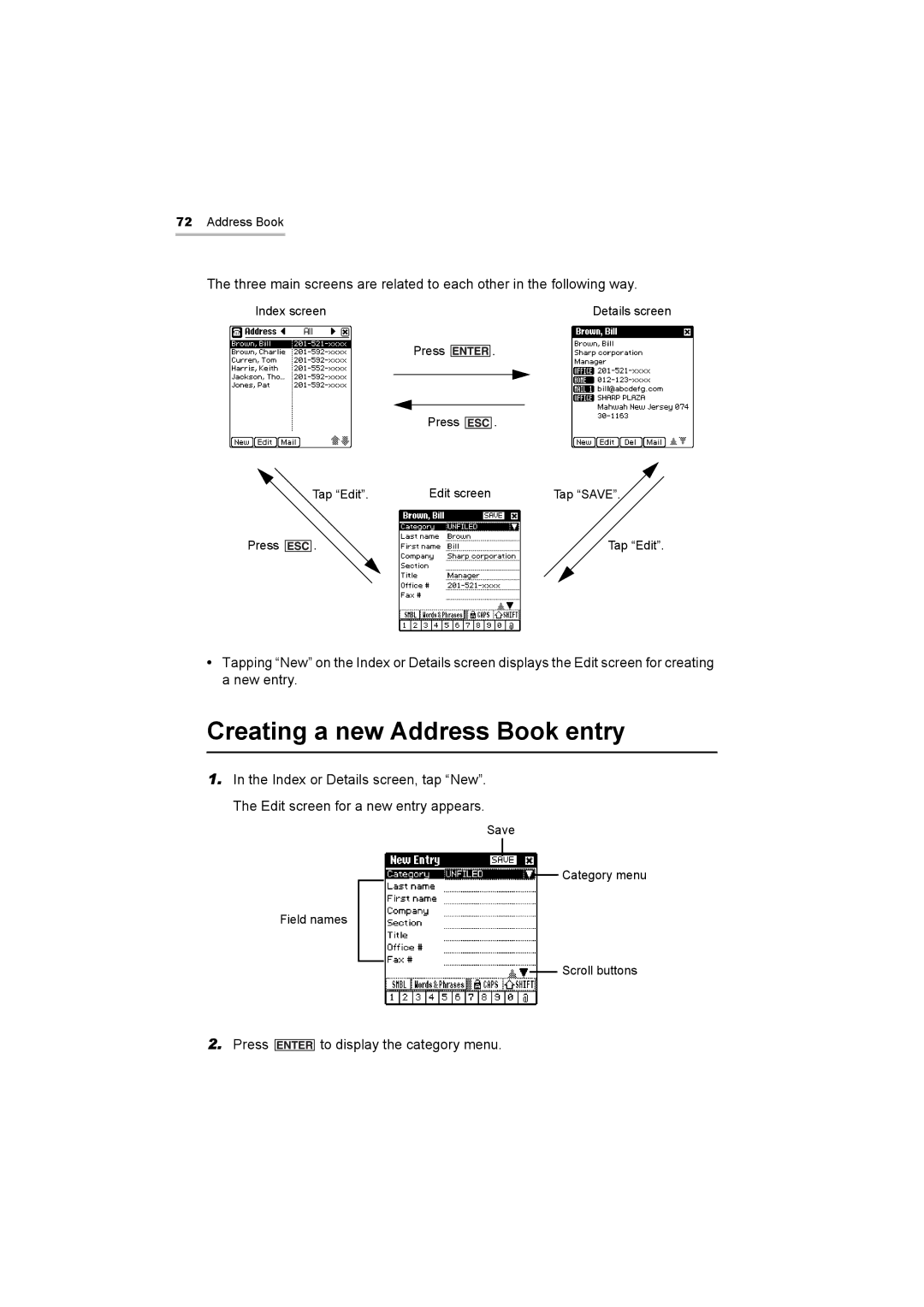 Sharp OZ-800 operation manual Creating a new Address Book entry 