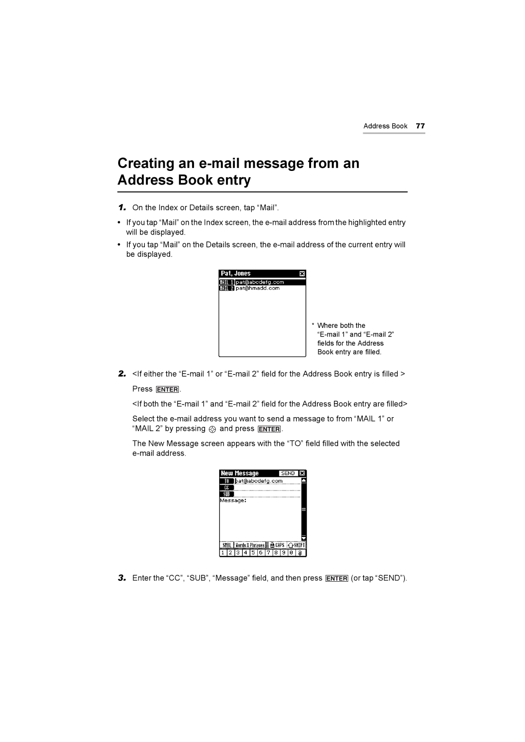 Sharp OZ-800 operation manual Creating an e-mail message from an Address Book entry 