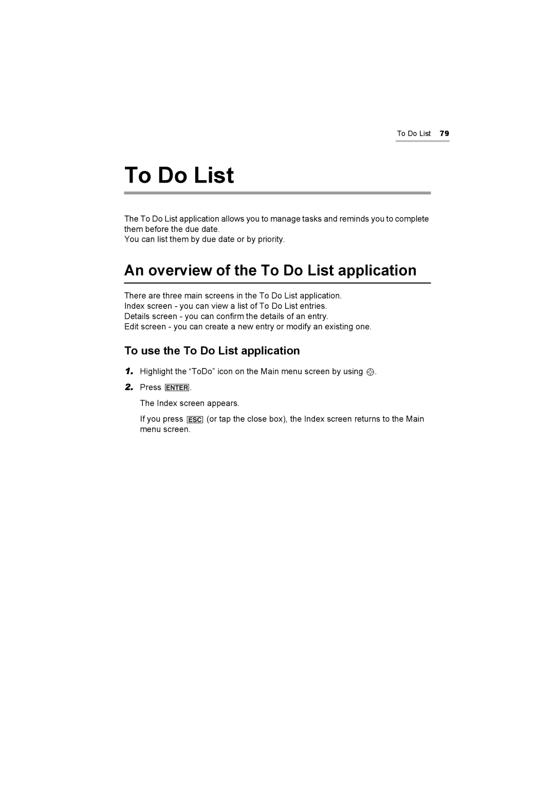 Sharp OZ-800 operation manual An overview of the To Do List application, To use the To Do List application 