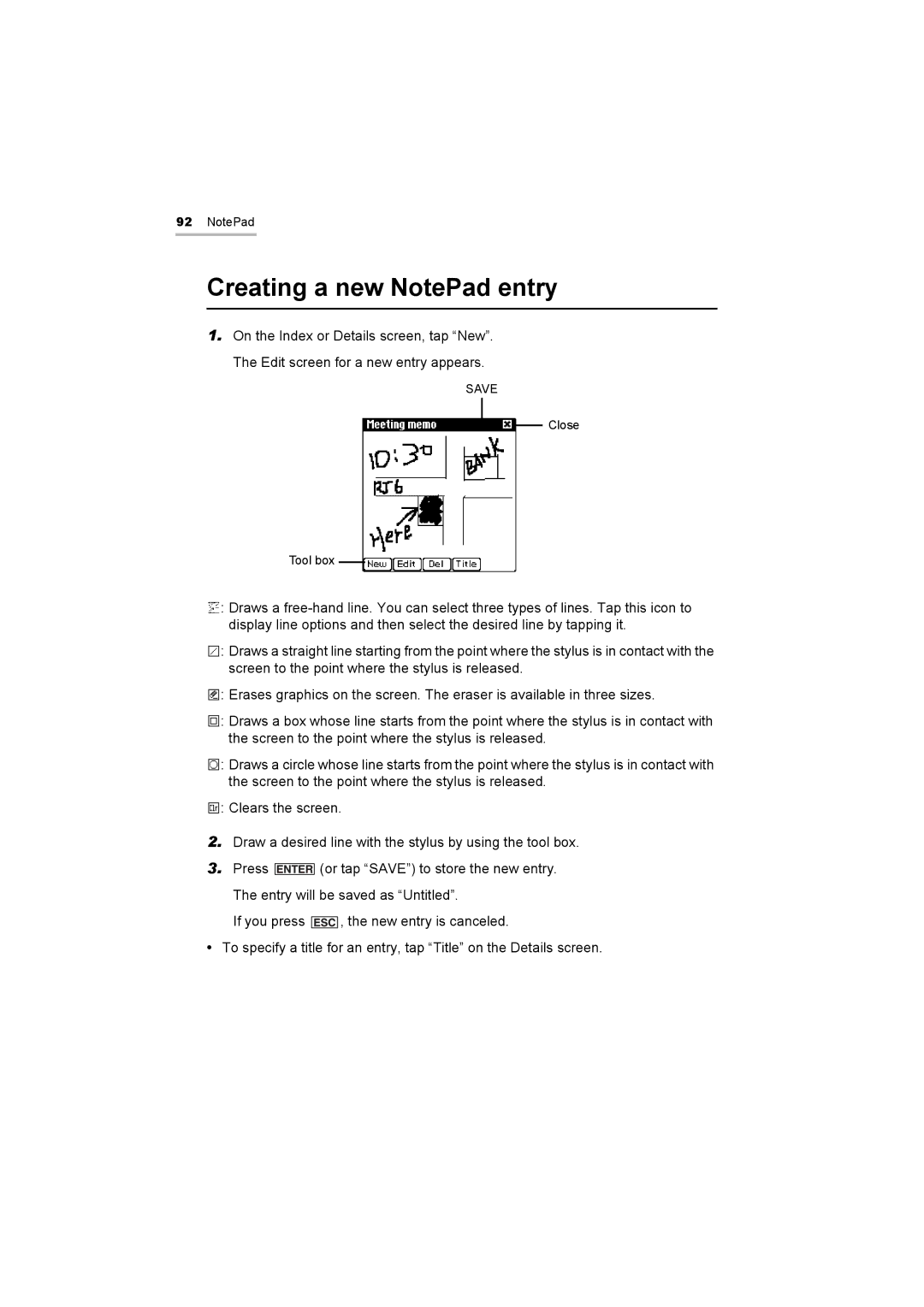 Sharp OZ-800 operation manual Creating a new NotePad entry 