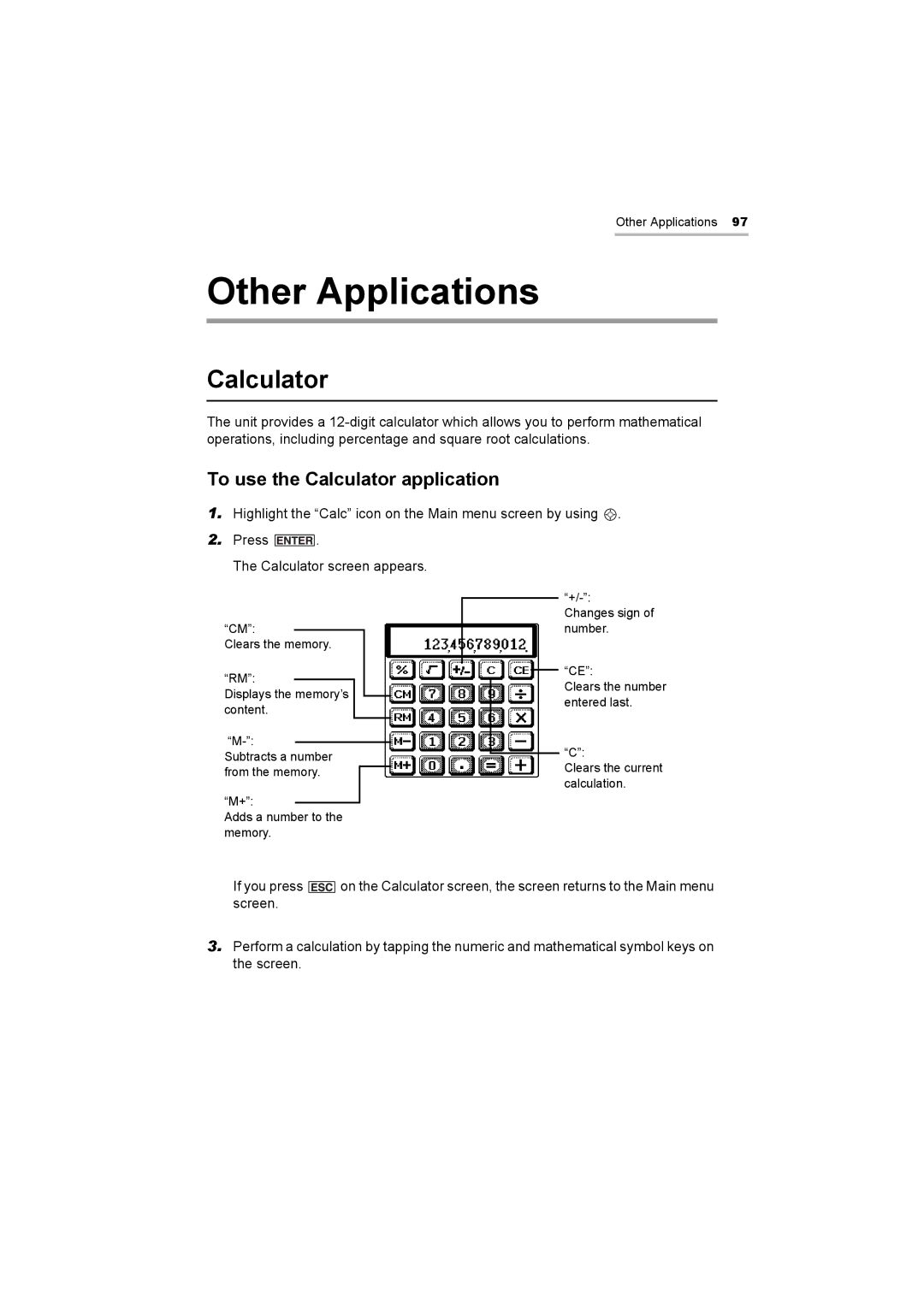 Sharp OZ-800 operation manual Other Applications, To use the Calculator application 