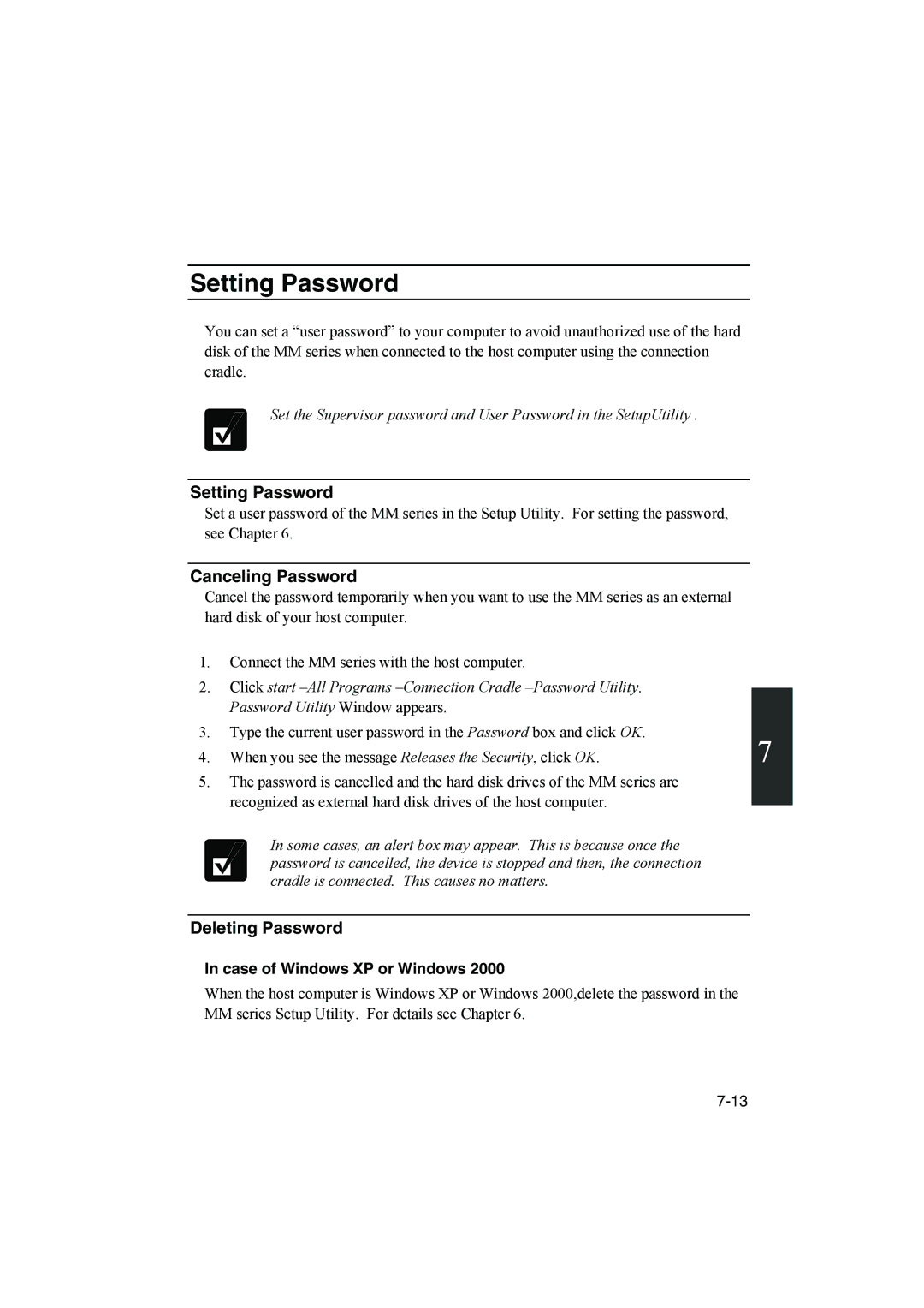 Sharp PC-MM1 manual Setting Password, Canceling Password, Case of Windows XP or Windows 