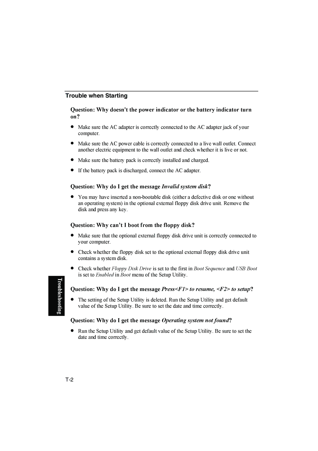 Sharp PC-MM1 manual Trouble when Starting, Question Why do I get the message Invalid system disk? 